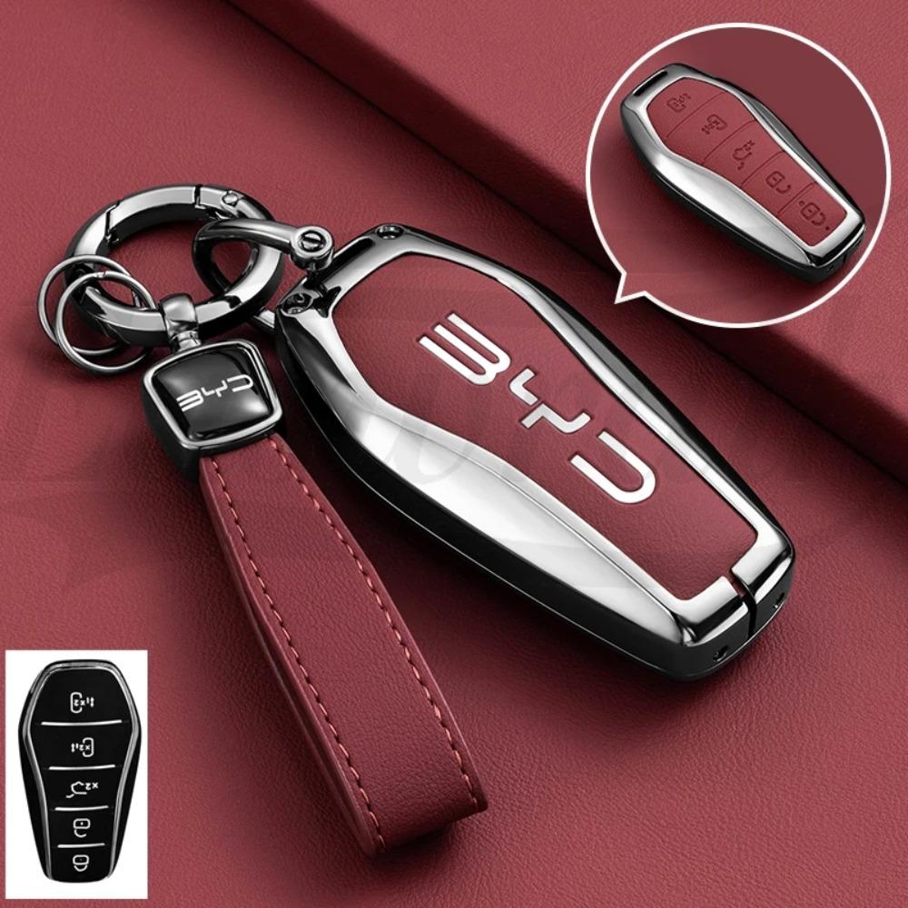 Car Zinc Alloy Leather Key Case Cover for BYD Song Plus Atto Han EV Tang DM Qin Seal Dolphin Key Bag Pouch Wallet Organizer