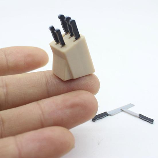 Miniature Kitchen Knives Set Metal Blade Black Handle Knife Seat