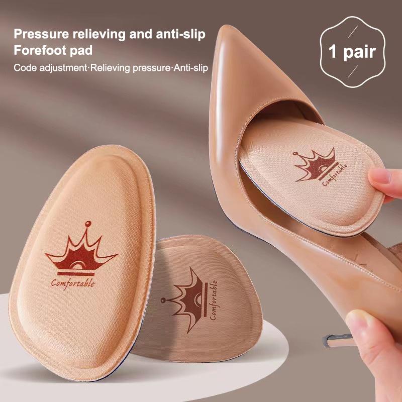 1Pair Women Forefoot Pad Pain Relief Insert Half Size Insoles Non-Slip Cushion Shoe Breathable Sweat Absorbing Foot Pads