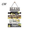Solid Wood Bless Sign Wooden Kitchen Wall Decor, 5 Panel Food Family Love Plaque with Rope Hanging Sign, Farmhouse Art for Dining Room Living Pastoral