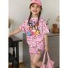 Kpop Cartoon Print Pajamas Sets Kids T-Shirts Funny Gift Harajuku Kids Short Summer Tops Short Sleeve Sets Children's Clothing