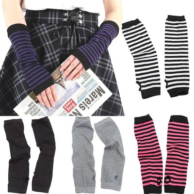 Damen Winter Warme Langarmhandschuhe Fingerlos Streifen Hip-Hop Strickfäustlinge Ellbogenstulpen Elastische Outdoor Armwärmer Halloween
