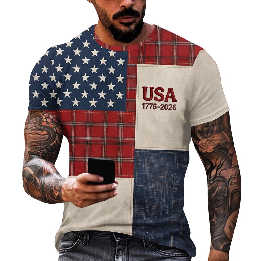 Men's Loose And Casual Flag-print T-shirt, Short Sleeve Shirt