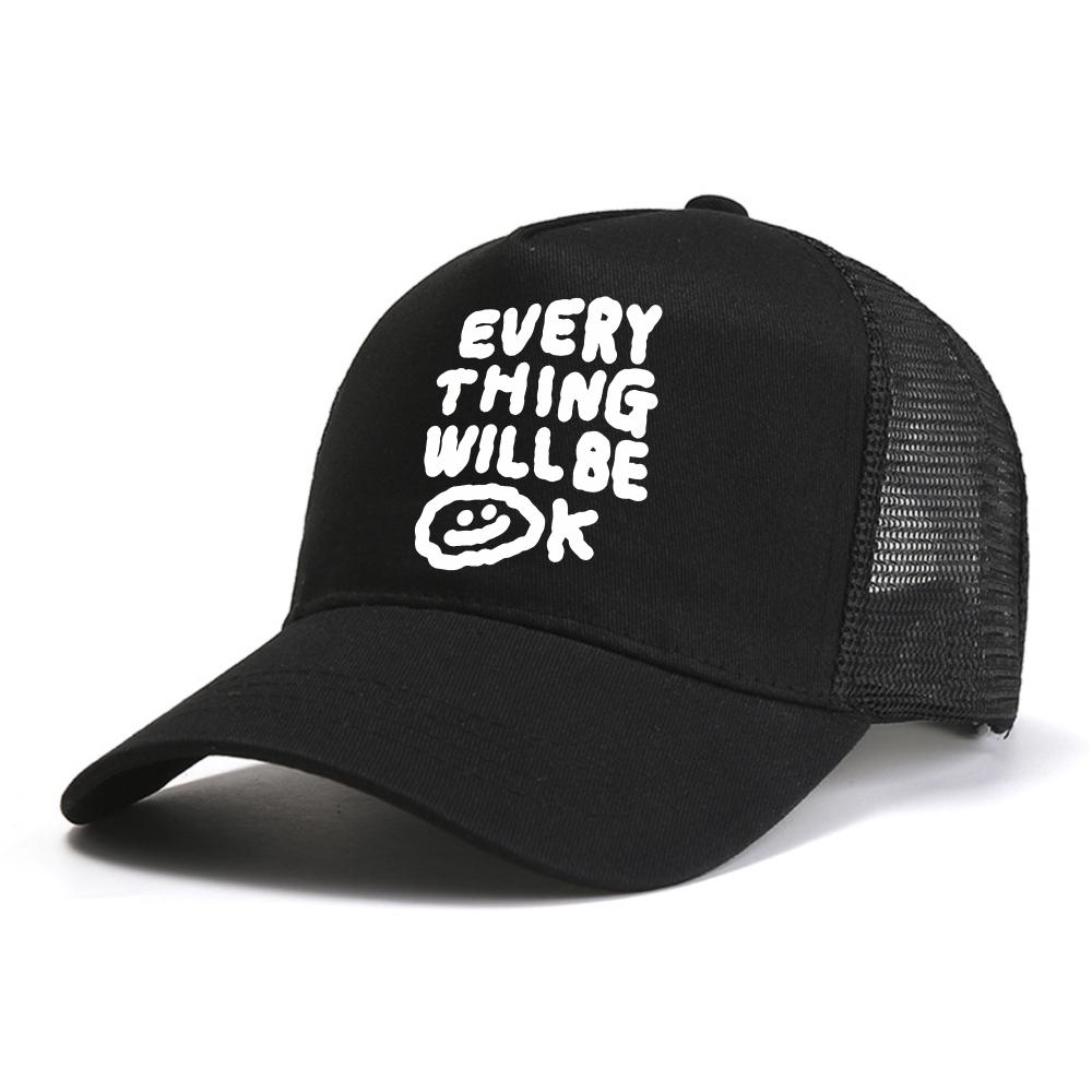 Every Thing Will Be OK Printing Baseball Cap for Men Breathable Adjustable Trucker Hats Summer Women Sun Mesh Cool Snapback Hat