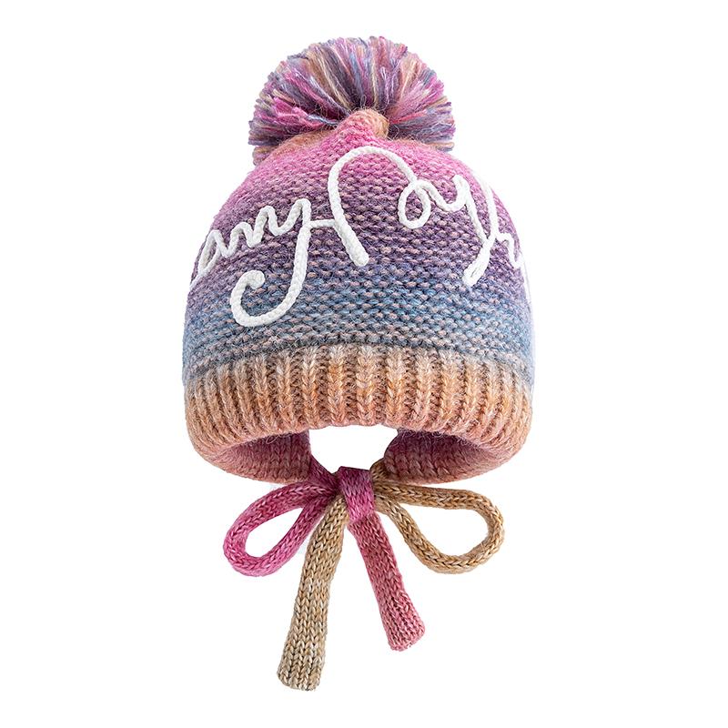 

New Women Gradient Color Winter Hat Trendy Streetwear Knitted Pompoms Hat With Rope Dandy Hat Caps For Female 55cm-60cm розы красного