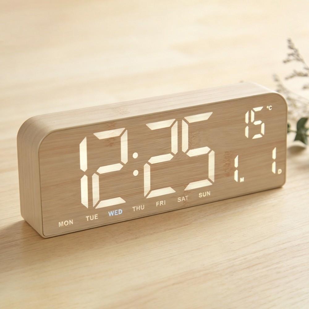 Wood Grain Digital Alarm Clock Multi-functional LED Alarm Clock Desk Clock Office Use