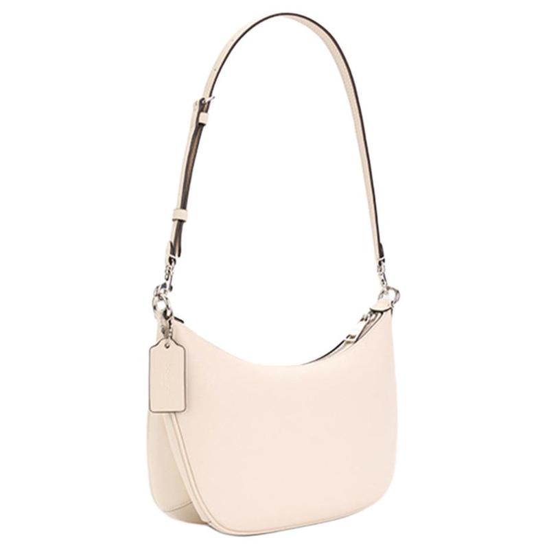Coach SCULPTED 25 Silver Metal Crescent Bag Crossbody Bag Built-in Buckle Bag Cow Leather Shoulder Bag Medium Size Women's Pink and White