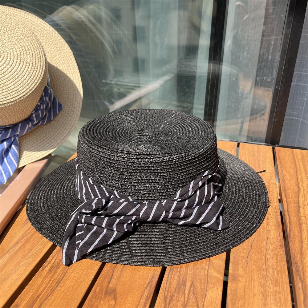 Straw hat woman summer British retro flat top small fresh top hat sunshade sunscreen beach hat travel tide summer