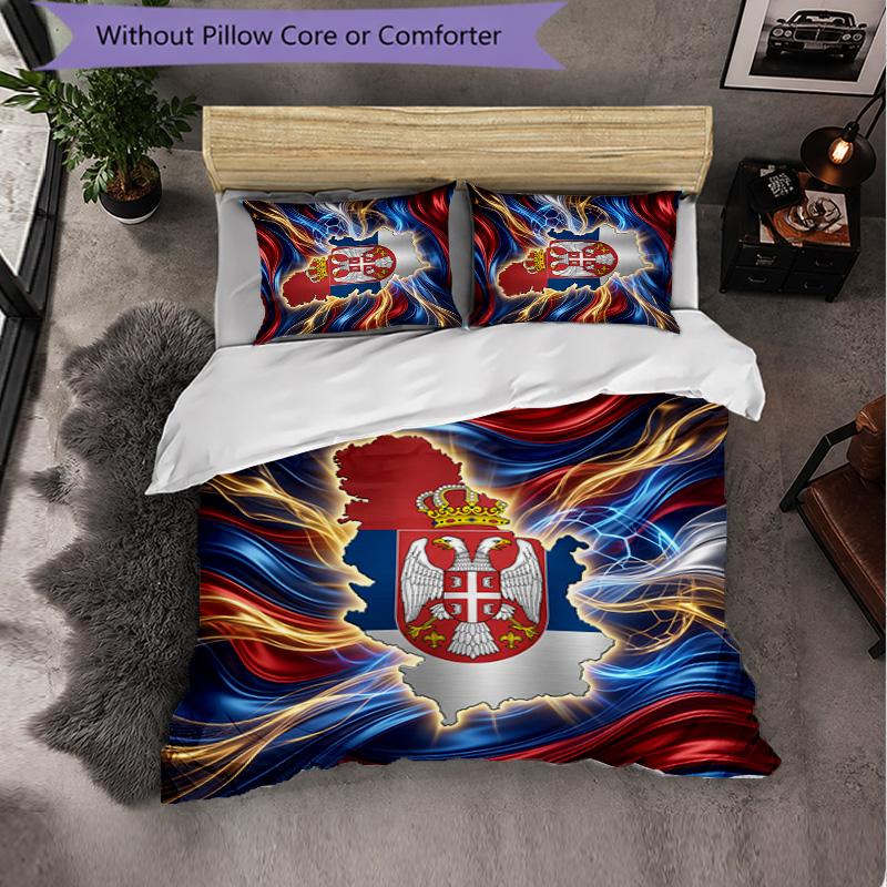 Serbia Pattern 3 Pieces Bedding Set Soft Microfiber Duvet Cover with Pillow Cases for Bedroom