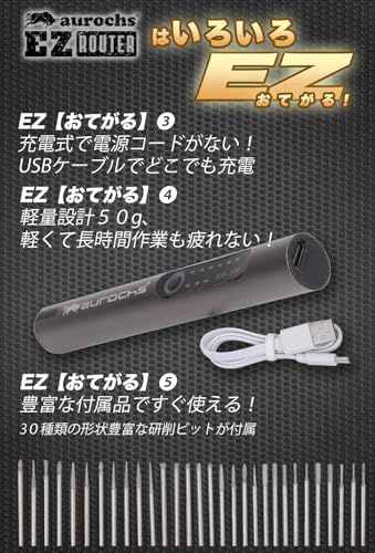 aurochs Rechargeable Mini Router, Plastic Model Tool, 3-Speed, Lighted, Type-C, Compact, Cordless, Electric, for Sanding, Carving, Drilling, Cutting,