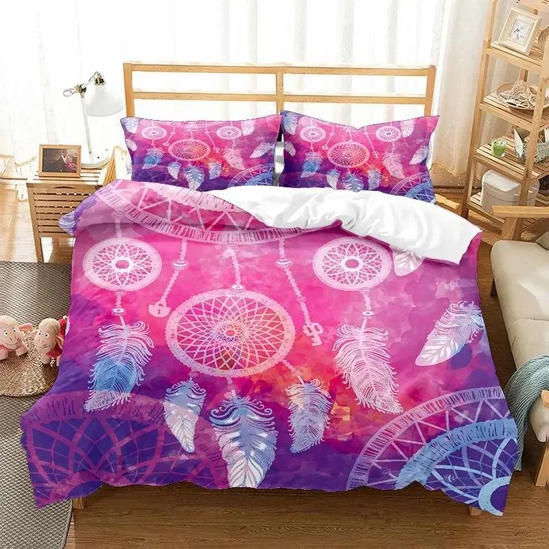 Dreamcatcher Duvet Cover Set Boho Mandala Bedding Set For Girls Adults Purple Dream Catcher Comforter Cover Soft Polyester