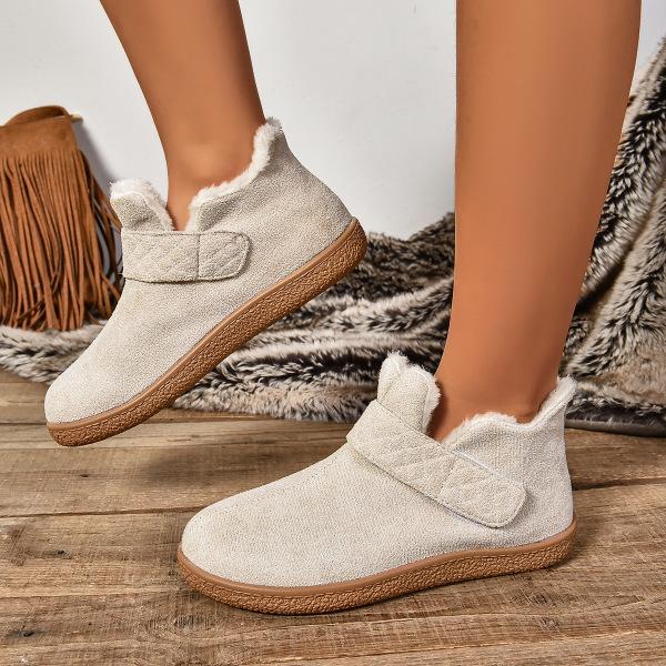 Large size flat-bottomed warm and velvet snow boots, new solid color round head cotton shoes