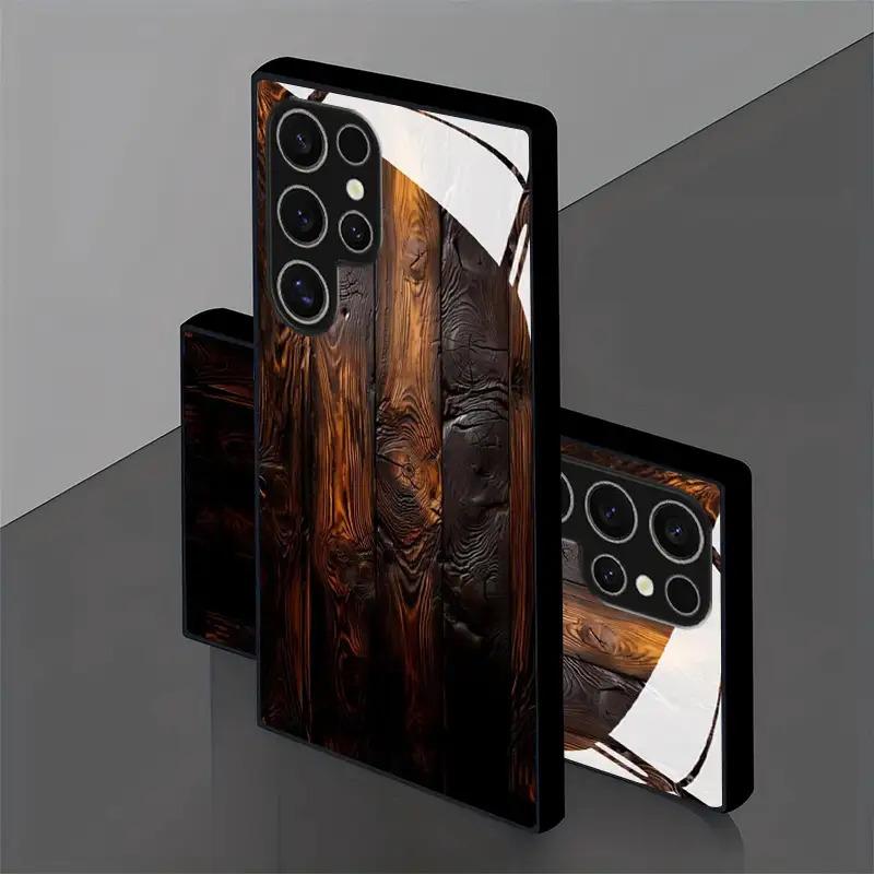 Exquisite Luxury High-end PhoneCase Glass PhoneCase for Samsung Galaxy S26 S25 S24 S23 S22 S21 FE,Ultra,Plus Wood Grain Texture