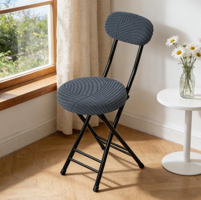 Solid Color Jacquard Stretch Chair Slipcover Elastic Round Folding Chair Cover Seat Back Cover Set Home Decoration Chair Cover