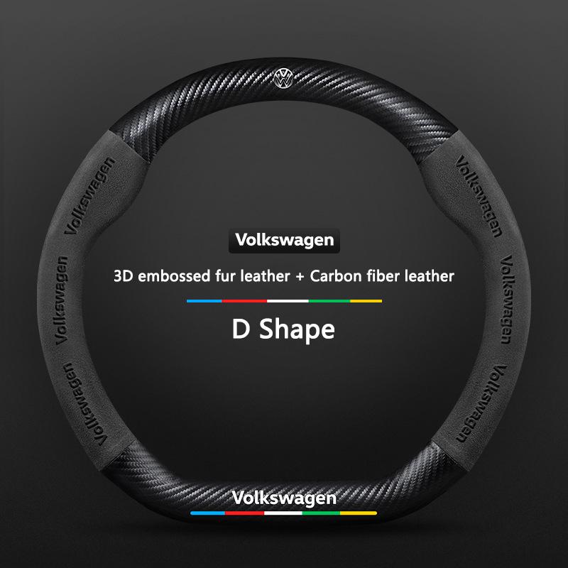 ABCD1 Carbon Fiber Leather Non-Slip Car Steering Wheel Cover for Volkswagen VW Passat Touran Tiguan MK8 Polo Atlas T-Roc Tcross Jetta