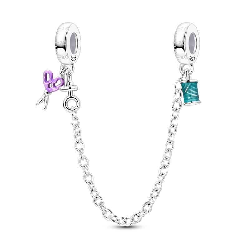 Original Copper Sewing Machine Scissors Charms Bead Inlaid Pink Zirconium Pendants Fit Bracelet Jewelry Lover Gift