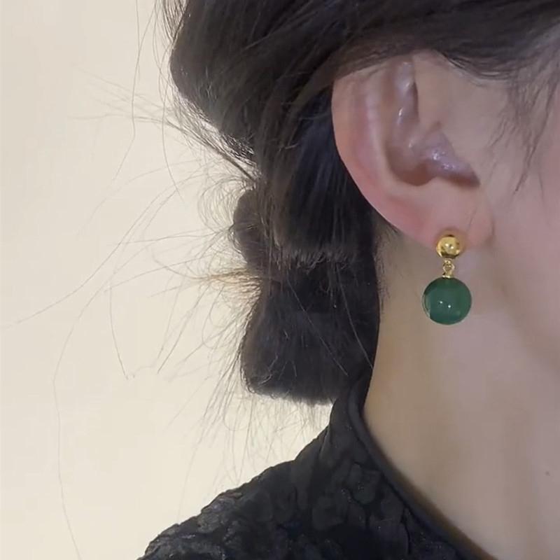 Silver Color Bead Drop An Jade Earrings For Women Girl Ethnic Retro Temperament Banquet