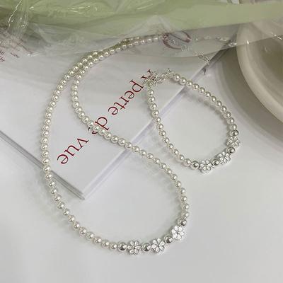 French Sweet Flower Pearl Bracelet with Gentle Temperament, Pearl Necklace Combination, Light Luxury, High-end