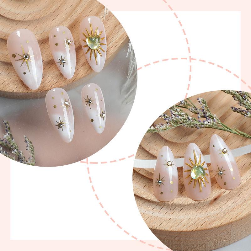 Hot Sale Sun Star French Almond Wearable Long Manicure Nail Tips