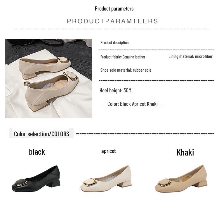 Womens Spring Fairy Style 2025 Chunky Heel Leather Shoes Soft Lowcut Medium Heel Plus Sizes 4143