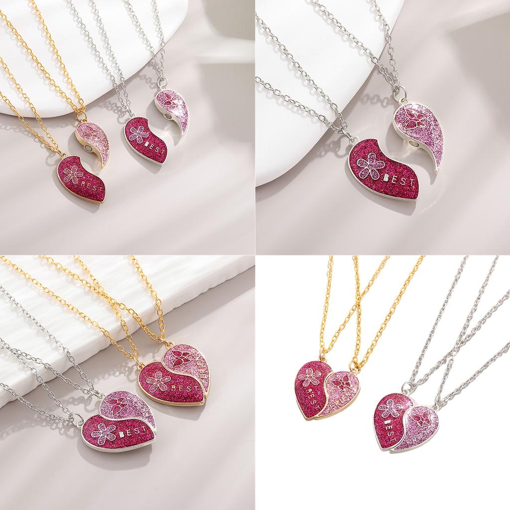 Stylish Best Friends Neck Jewelry Set Magnetic Best Friends Necklace with Heart Butterfly Flower Women Clavicle Chain