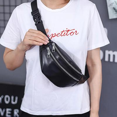 Geantă de piept vintage de culoare solidă pentru femei, geantă din piele PU, geantă crossbody cu fermoar dublu, geantă de talie, borsetă, portofel casual pentru femei