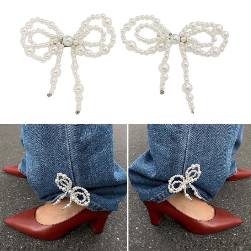 Spilla con Fiocco in Resina Elegante con Perle Finte Clip per Orlo dei Pantaloni Catena Leggera per Polsini per Outfit Casual