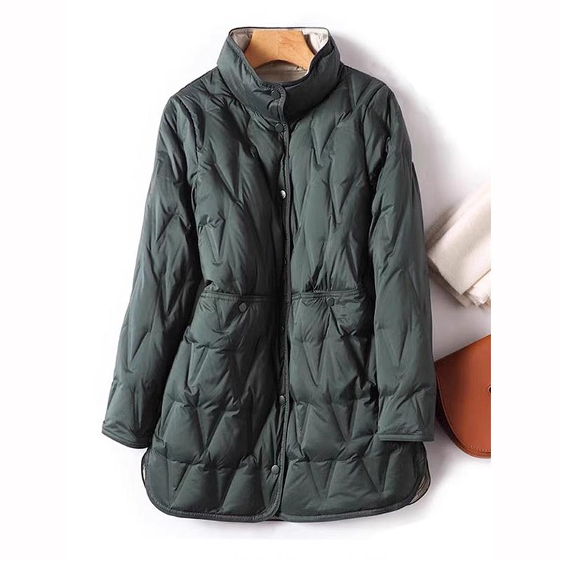Autumn Winter Women Down Long Jacket Single Breasted Double Sided Puffer Coat