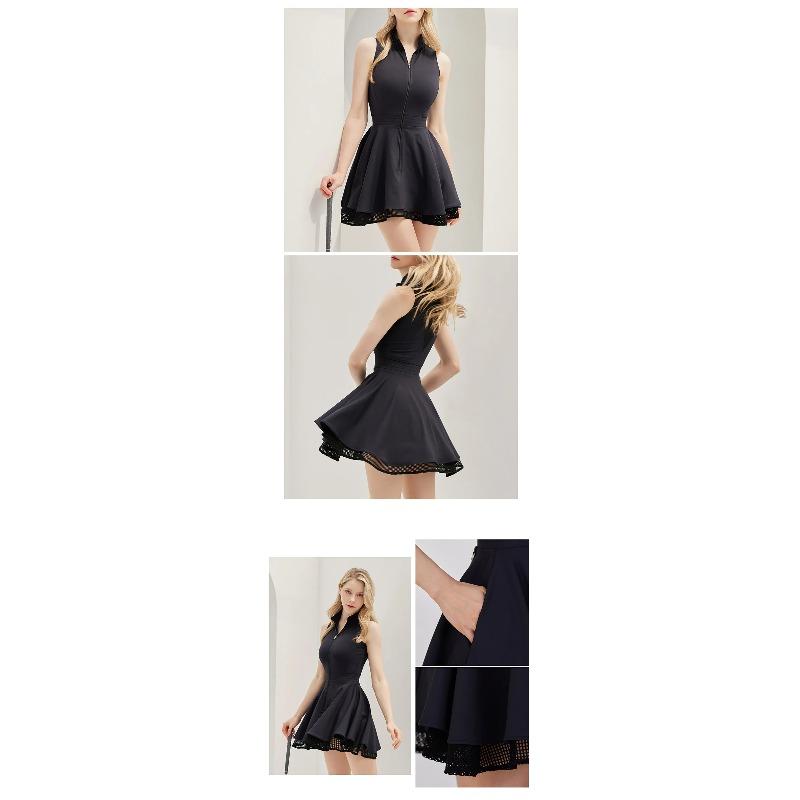 Fashion Tennis Golf Clothing Ladies Sleeveless Lace Sports Dress Quick Dry Half Zip Slim Dresses Women Girls Sports Jersey Skirt