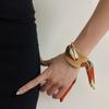 Metal Cuff Bangles with Ribbon Minority Design Exaggerated Bracelet Wide Open Bangle  Women