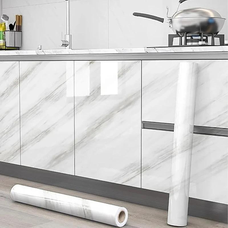 

40cm High Quality Kitchen Self Adhesive Wallpaper Marble Texture PVC Oil Proof Waterproof Cabinet Stickers Luxury Home Decor 40cmX3m