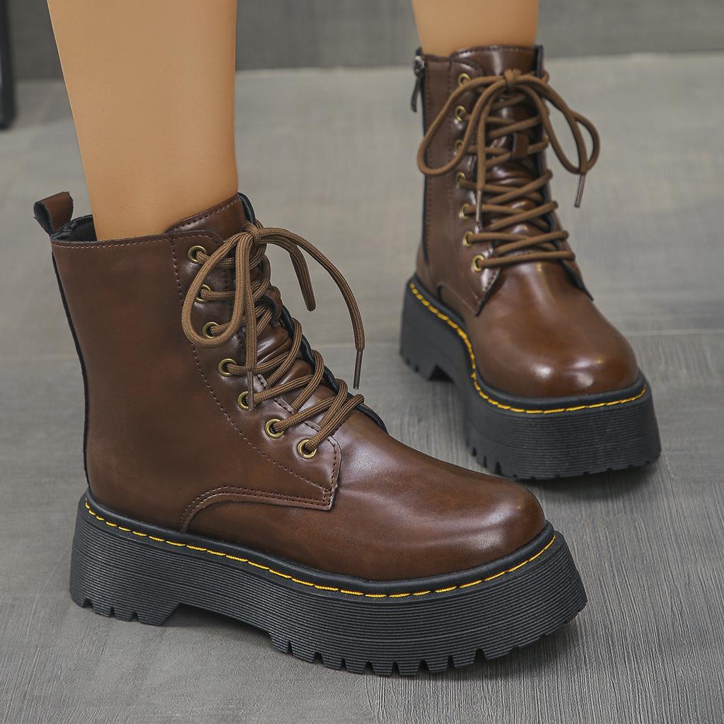 Minimalistische Damenstiefel Freizeitschuhe Leder Chelsea Damen Klassische Punk Damen Gothic Schuhe Hohe Plateaustiefel Damen Botas Mujer