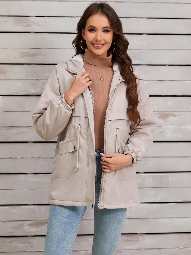 Women's 2024 Hooded Fur-Lined Windbreaker: Autumn/Winter Warm Zipper Jacket