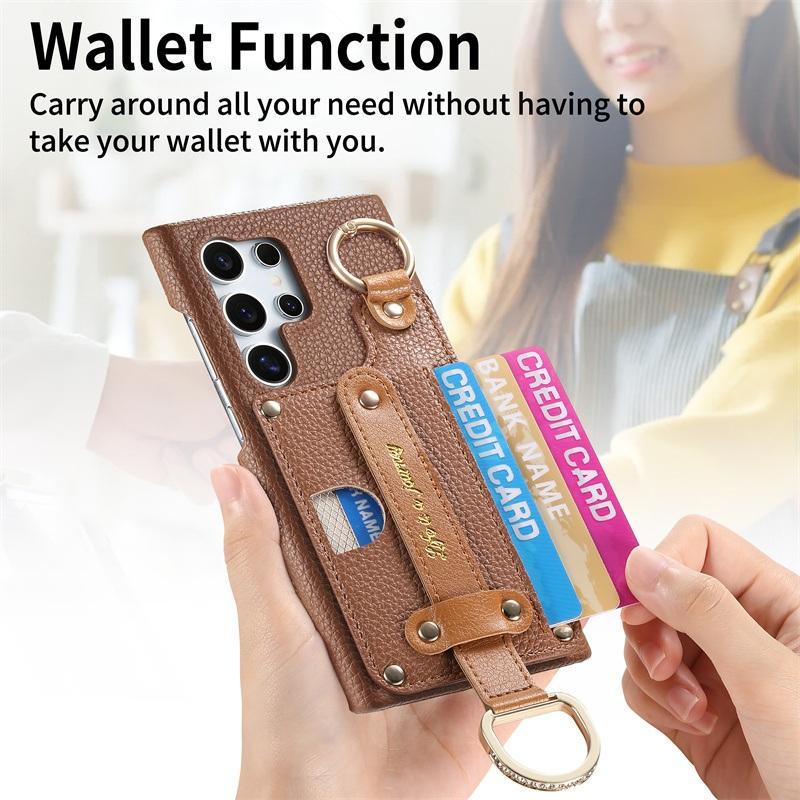 Luxury Wrist Strap Wallet Leather Case for Samsung Galaxy S25 S24 S23 S22 S21 S20 Ultra Plus S23 FE S25 + Card Holder Back Cover
