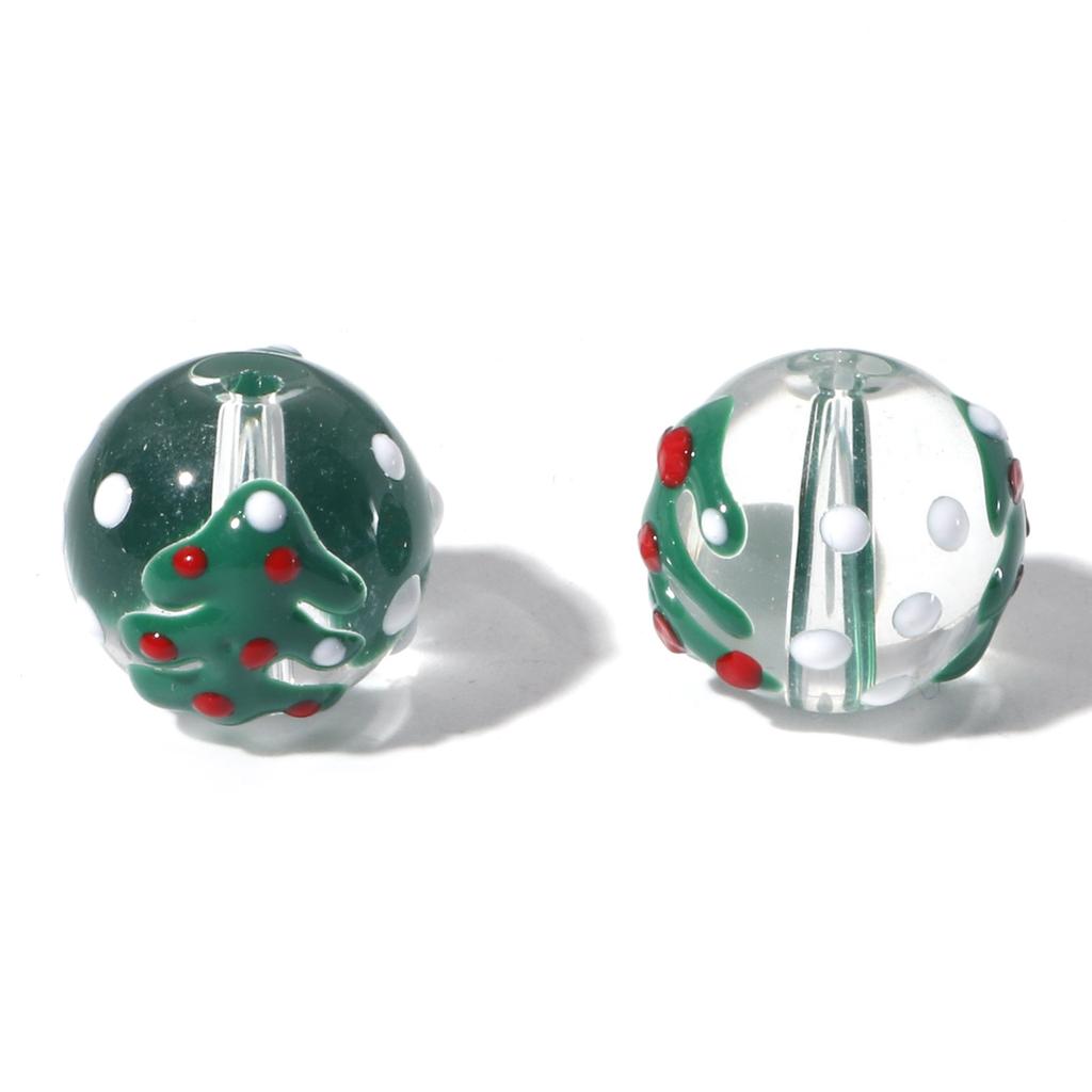 5 PCs Round Christmas Lampwork Glass Beads Multicolor Xmas Tree Snowman Enamel DIY Making About 14mm Dia, Hole: Approx 1.5mm
