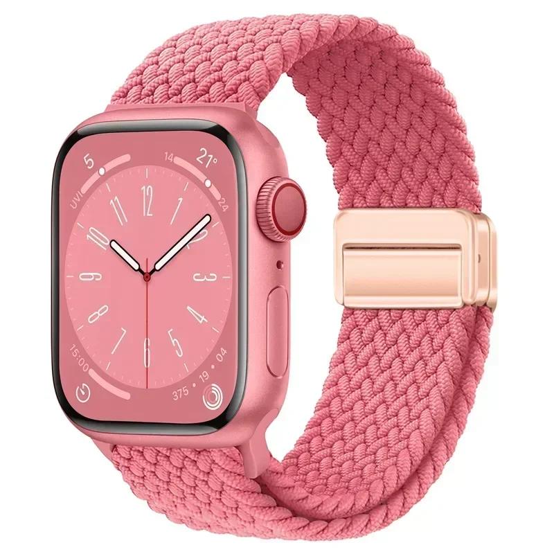 Nylon Braided Loop Strap for Apple Watch Ultra2 49mm 9 8 7 45 41mm Metal Magnetic Bracelet Wristband for 6 5 4 3 SE 44 40mm Band