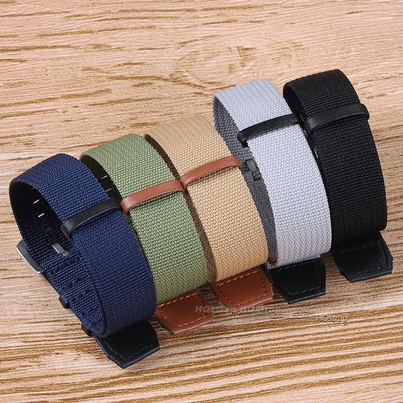 20mm 22mm Nylon Genuine Leather Strap for Khaki Field Watch Green Black Grey Replacement Wristband Men Outdoor Sport Watchband