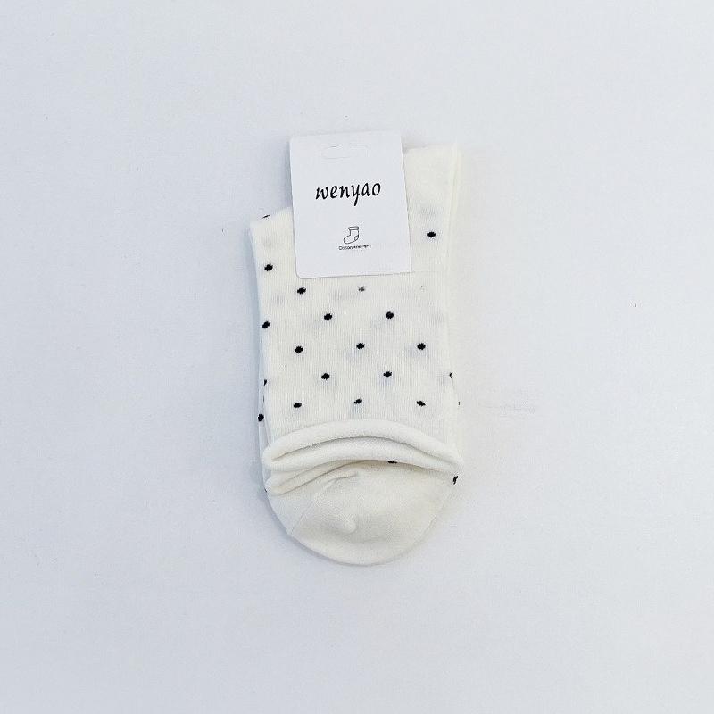Female Spring and Autumn Polka Dots Roll Edge Loose Mouth In The Tube Stack Socks