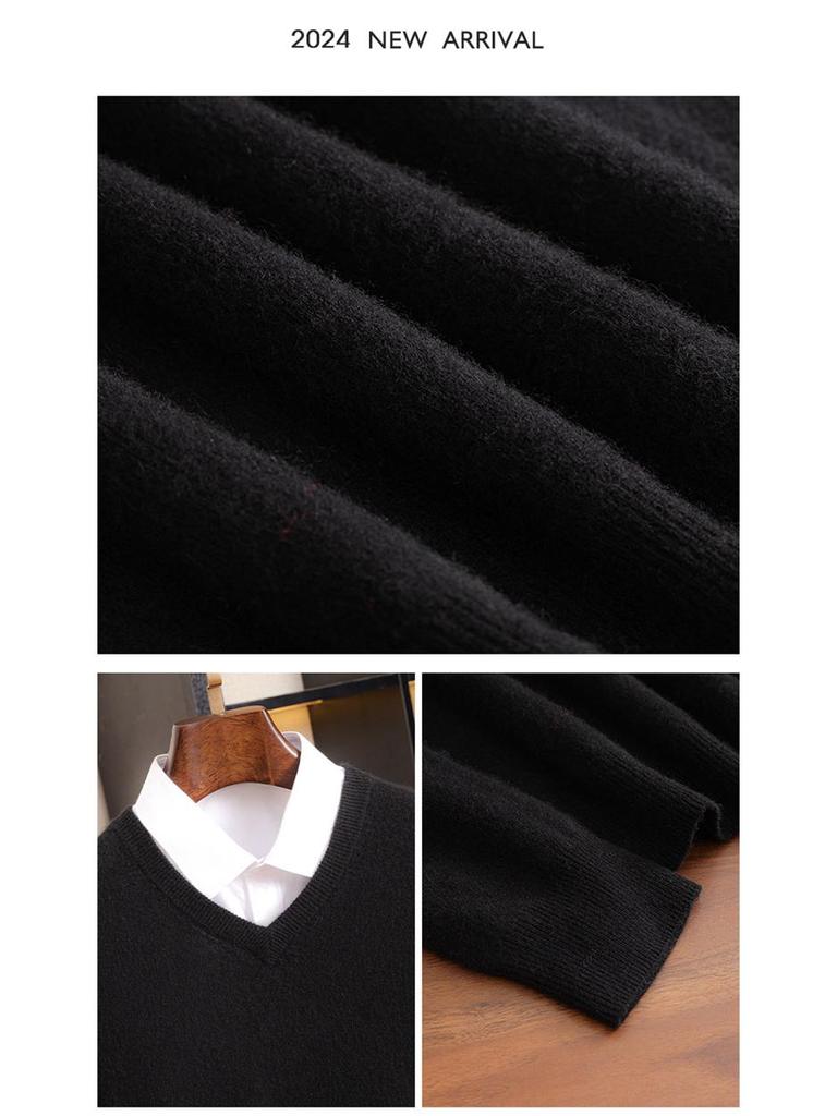Men's V-Neck Loose Cashmere Knit Sweater - Autumn/Winter Base Layer