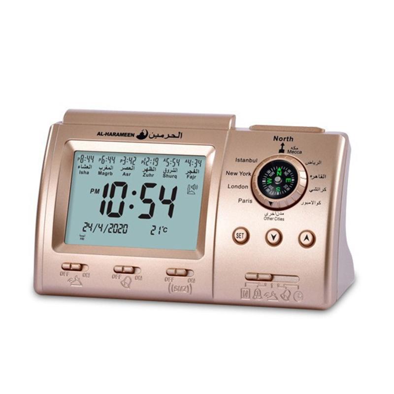 Muslim Table Clock for Prayers Multifunctional Clock with Adhan Alarm blah Direction LED Light Temperature Display