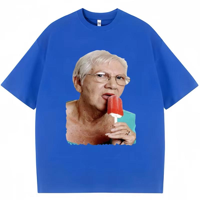 Funny Grandma Licking Red Popsicle Meme T Shirt Cute Granny Ice Cream Humor T Shirts Casual Cotton Oneck Tees Unisex