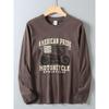 Original Foreign Trade Autumn and Winter Casual American Retro Print Simple Washed Loose Round Neck Long Sleeve T-Shirt Base Shirt for Men