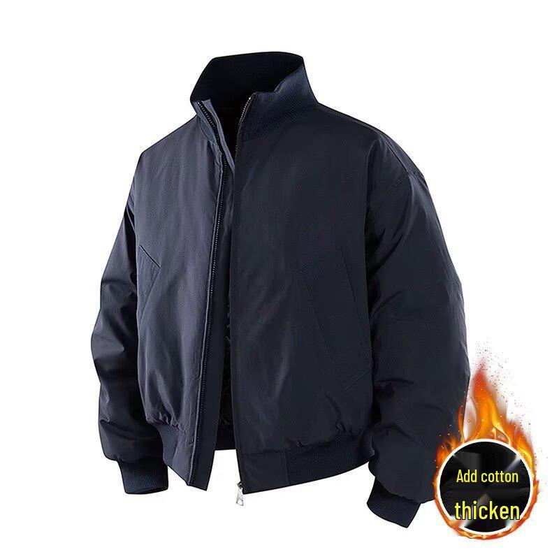 Men's High-End Cotton Bomber Jacket - Autumn/Winter Silhouette with Stand Collar