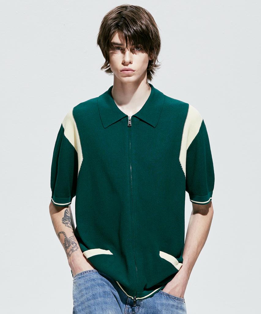 SSY Varsity Summer Half Knit Zip-Up Green