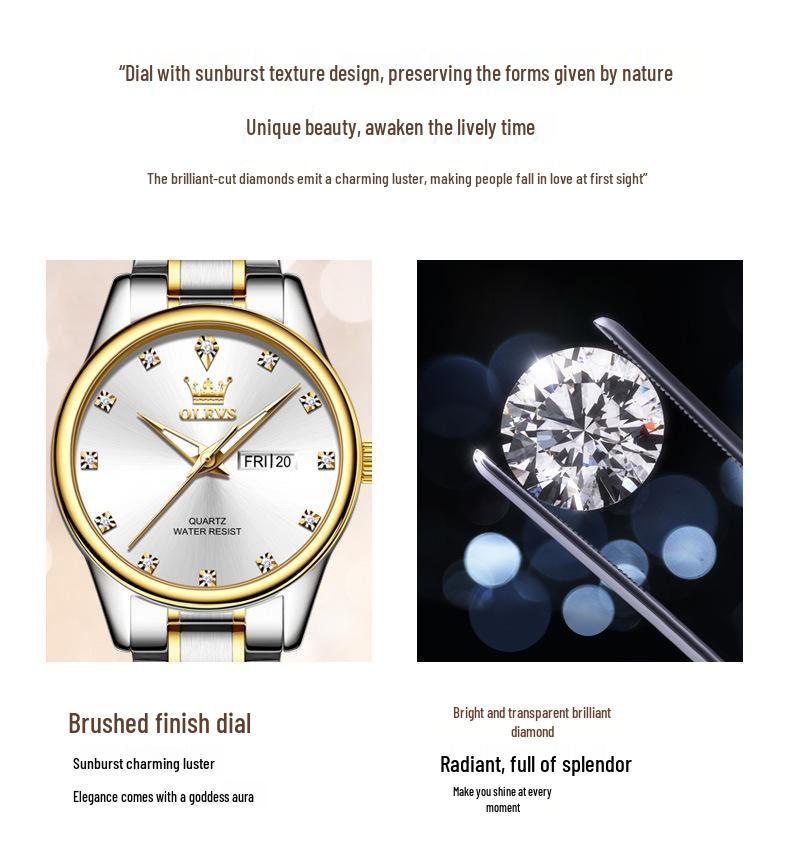 Oulishi Women's Classic Business Quartz Watch with Double Calendar and Steel Band