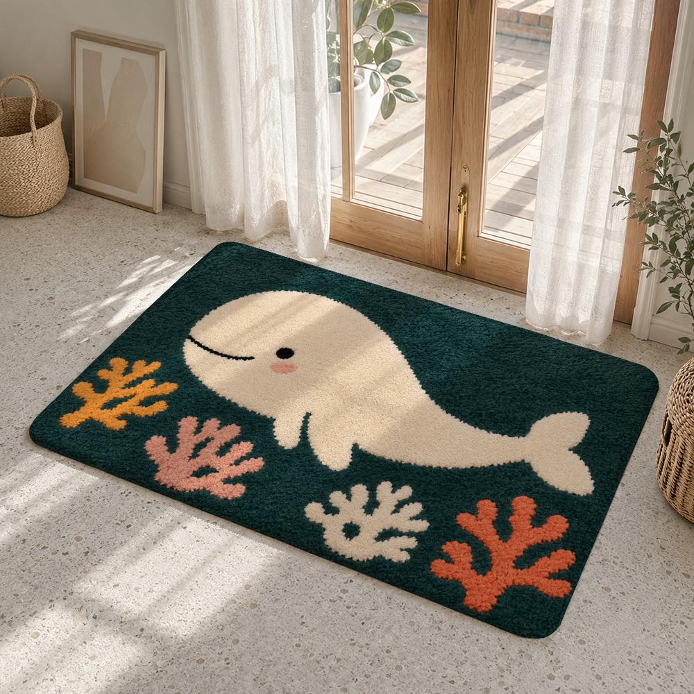 Ocean Creatures Swim Under Sun Floor Mat Flannel Rug Soft Non Slip Washable Door Mat For Bathroom Kitchen Home Decor