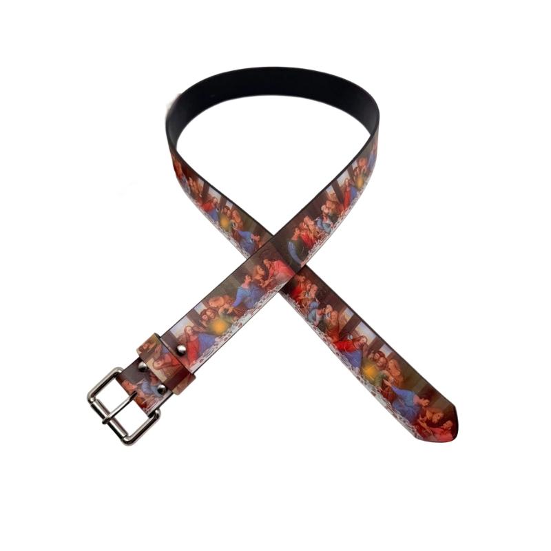 

Retro Art Belt Themed by Last Supper Painting Adjustable PU Leather Waist Girdle Lightweight for Unisex Wear