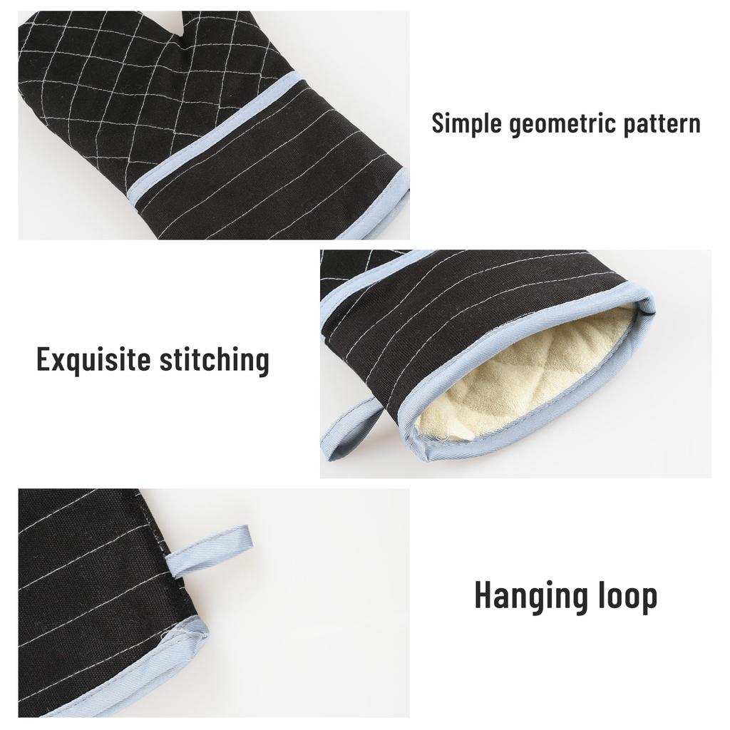 1 Pair Extended Oven Mitts Heat-Insulating 260 celsius Celsius500 degrees F Kitchen-Gloves Thick Terrycloth Lining Grids Horizontal Stripes Pattern fo