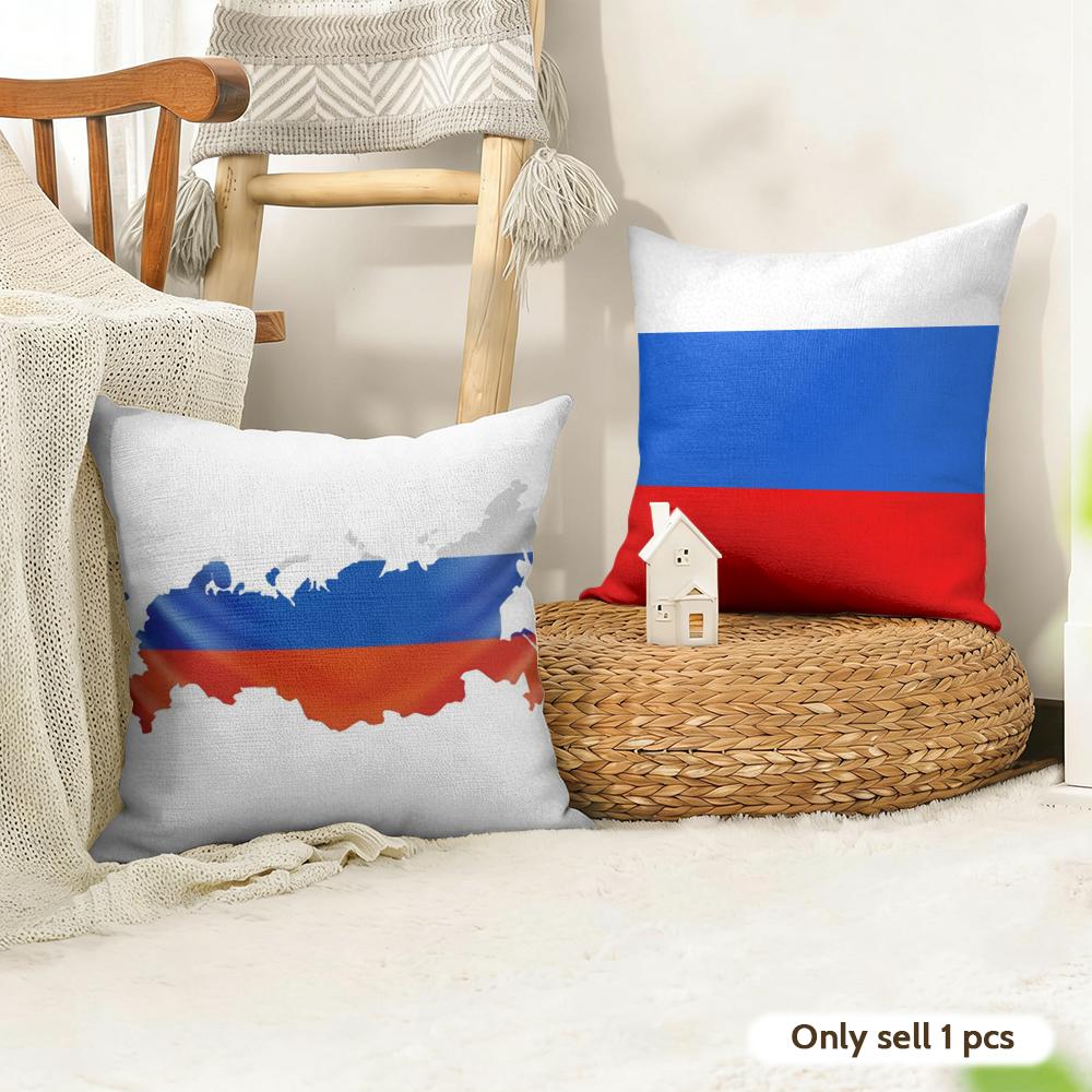 RRussia Flag Print Cushion Cover Natural Linen Organic Fabric DoubleSided Printing Couch Pillow Covers Home Decor