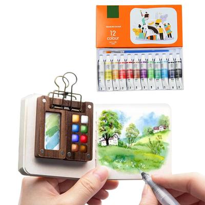 Travel Paint Palette Pocket Artist Watercolor Set Portable Watercolor Set Wooden Grid Paint Box Gift for Kids